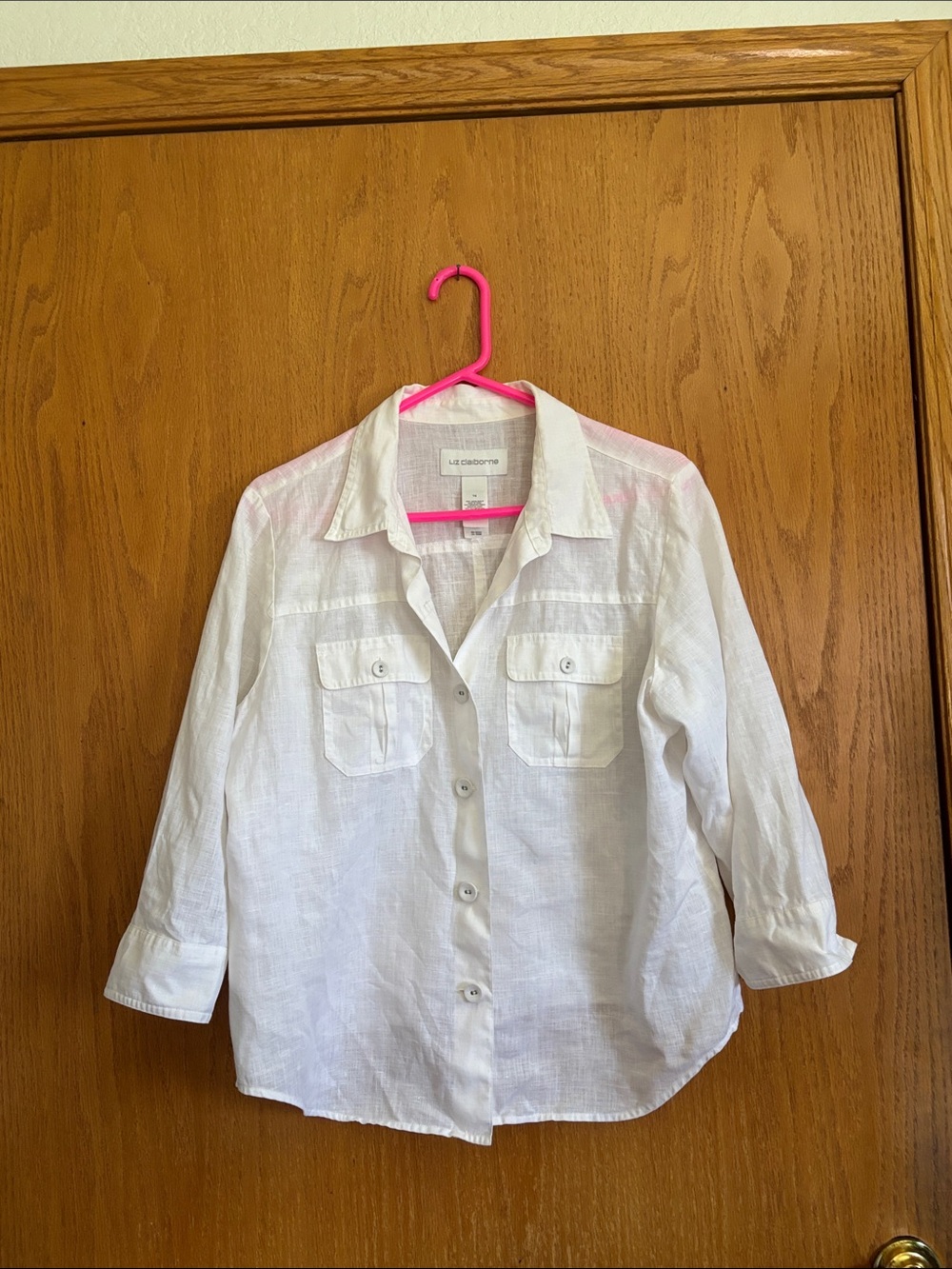 Liz Claiborne White Button-Front Linen Women’s Shirt size 14